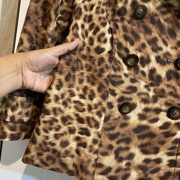 INC International Concepts Leopard Double Breasted Jacket Small *Missing Belt - Picture 5 of 11